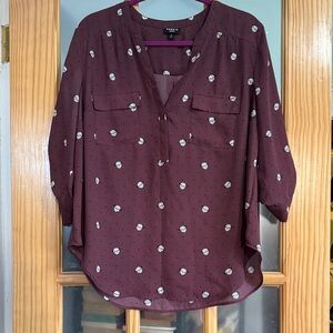 Torrid Burgundy Blouse with White Floral Design